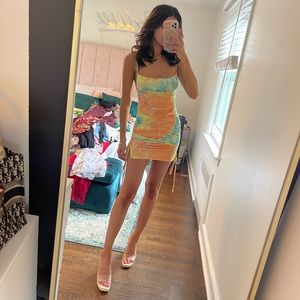Tie Dye Ruched Mini Dress